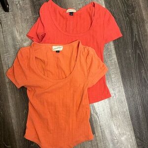 Universal Thread Casual Scoop Neck Ribbed Tee Duo - Orange & Coral